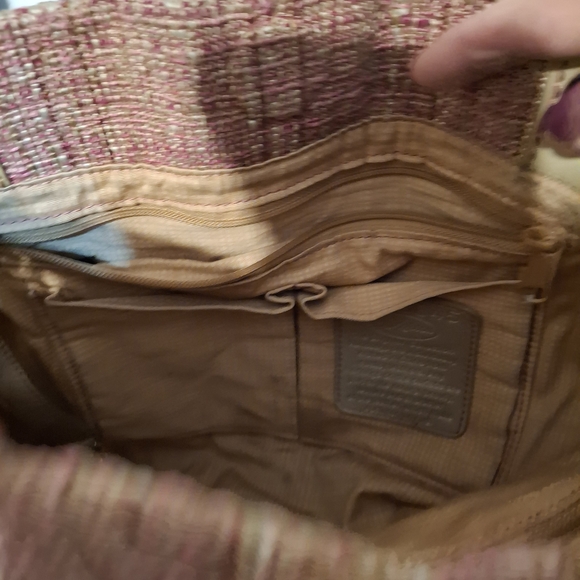 Brighton Josette Pink Tweed and Tan Patent Leather Women's  Handbag Tote Bag - Picture 13 of 14